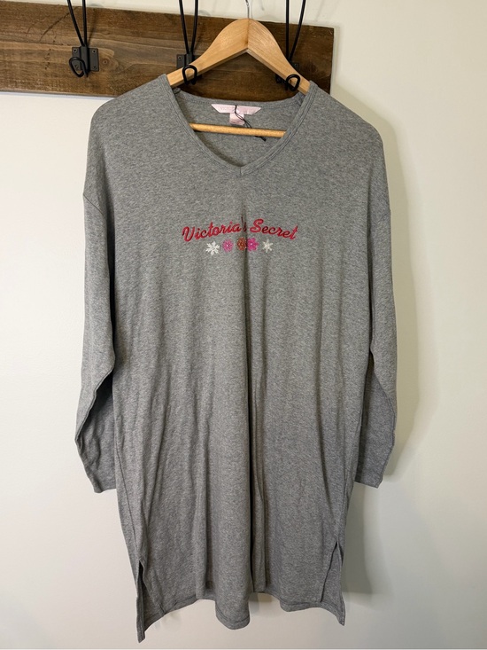Victoria's Secret Other - Victoria’s Secret Vintage-Style Gray Sleepshirt Nightgown Embroidered Logo M
